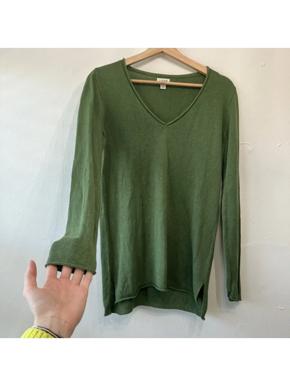 J.Crew Linen Roll Neck V Neck Sweater Forest Fairy Boho Goblin Luxe Earthy Small